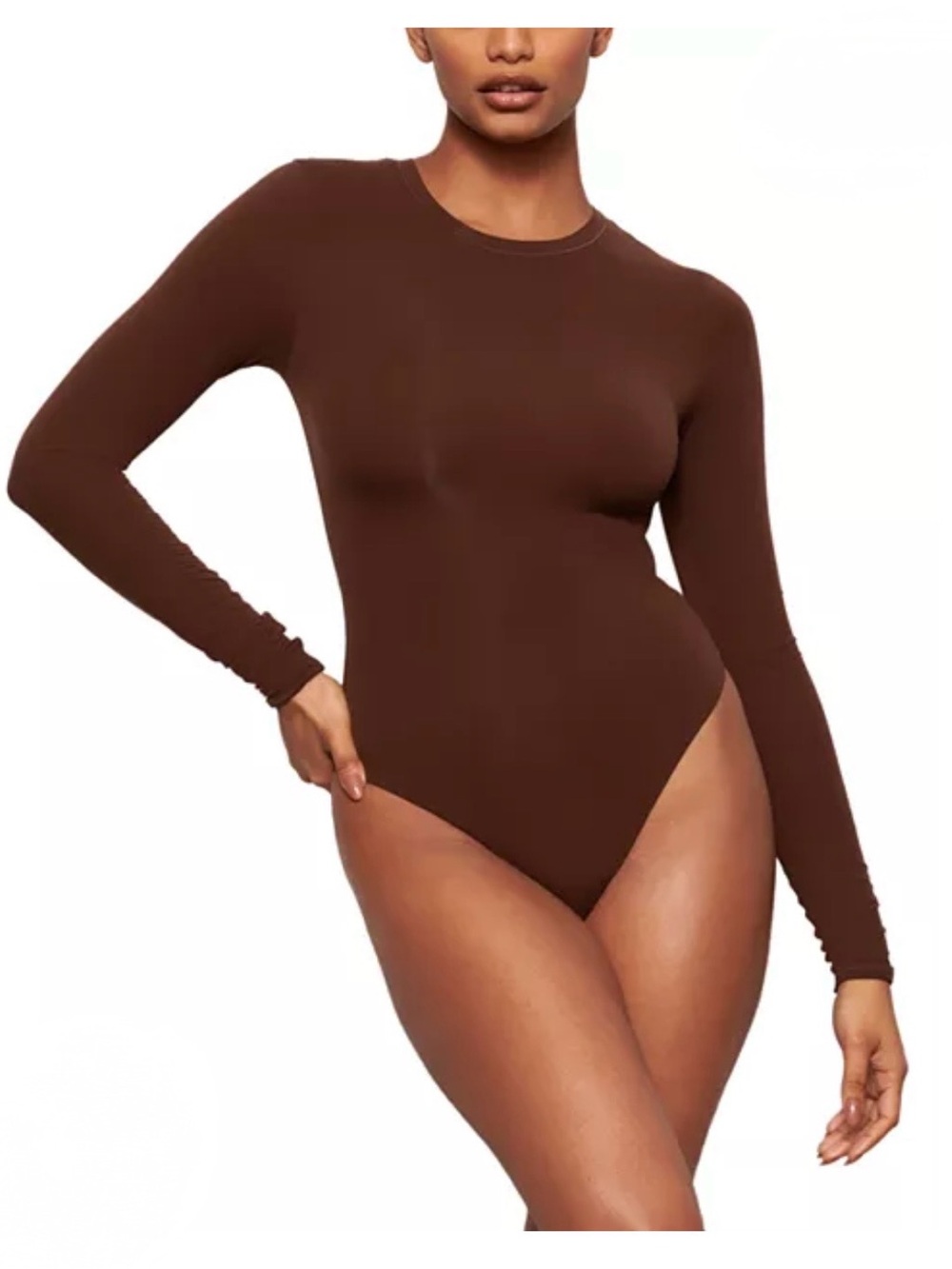 SKIMS Everyday Longsleeve Crewneck Bodysuit - Brown